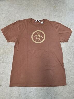 Original Penguin Brown Tee with Tan Penguin Emblem Mens Large